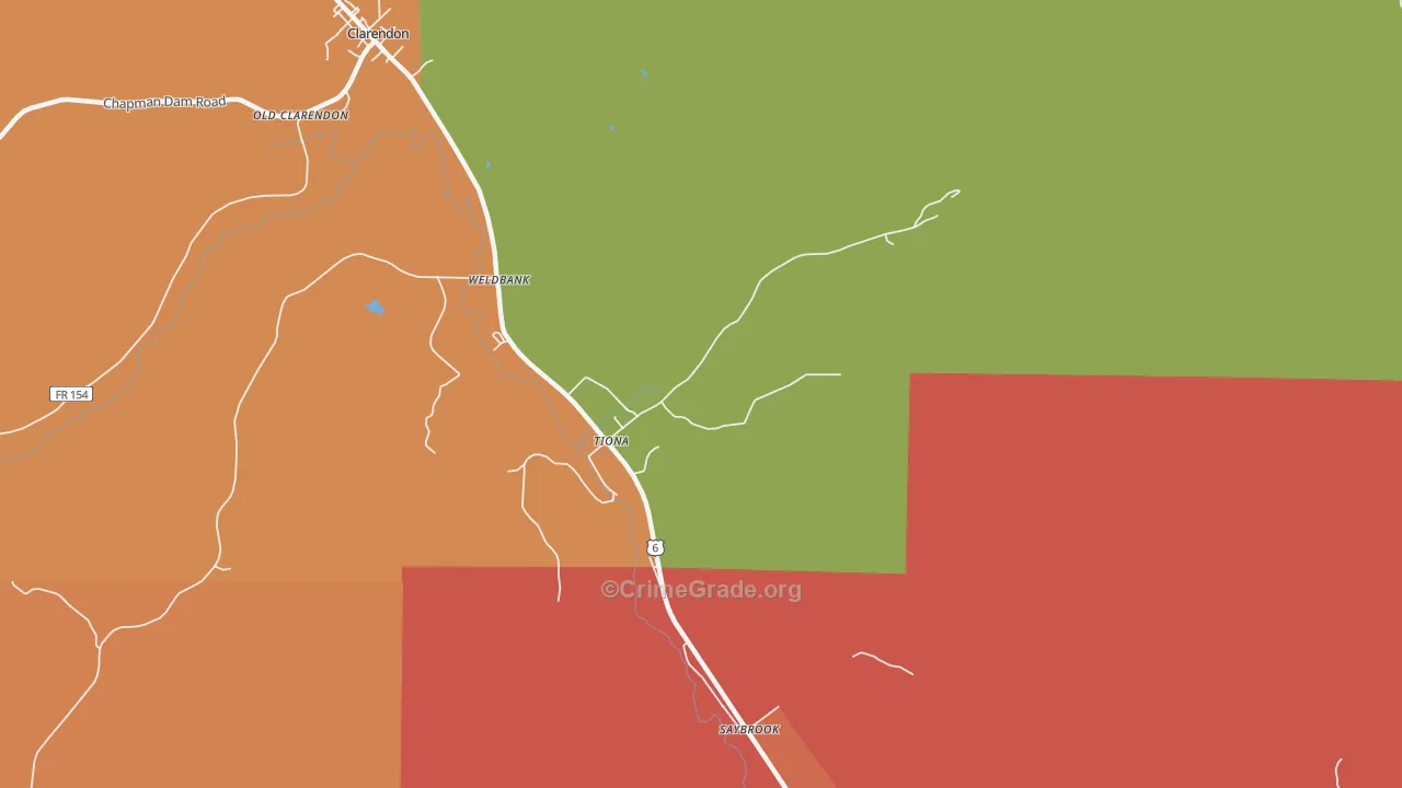 Tiona, PA Map of Burglary Rates