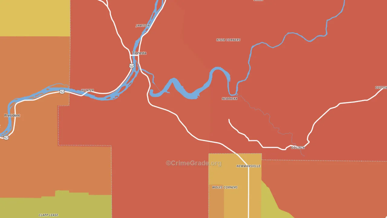 Tionesta, PA Map of Burglary Rates