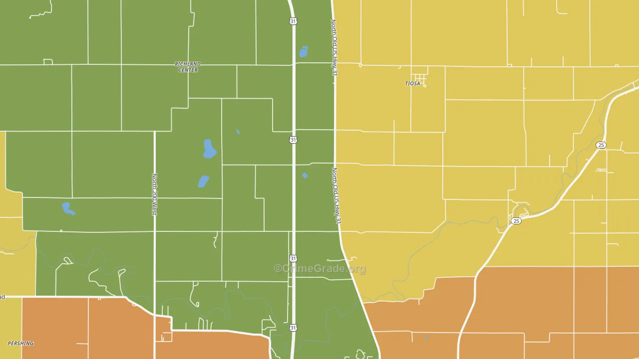 Tiosa, IN Map of Burglary Rates