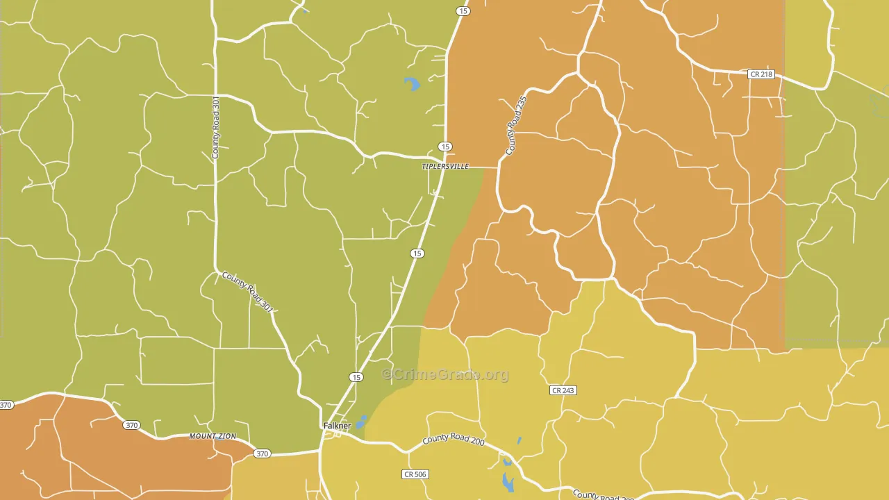 Tiplersville, MS Map of Burglary Rates