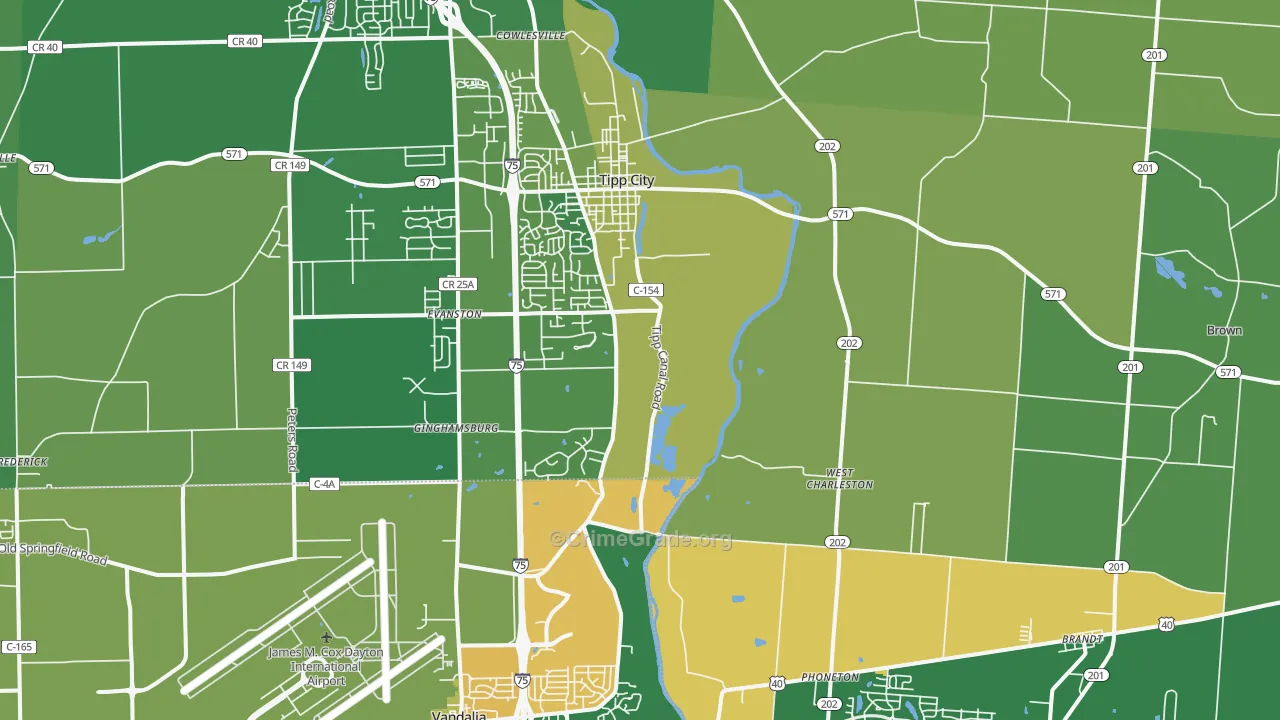 Tipp City, OH Map of Burglary Rates