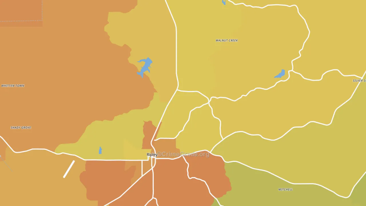 Tippah County, MS Map of Burglary Rates