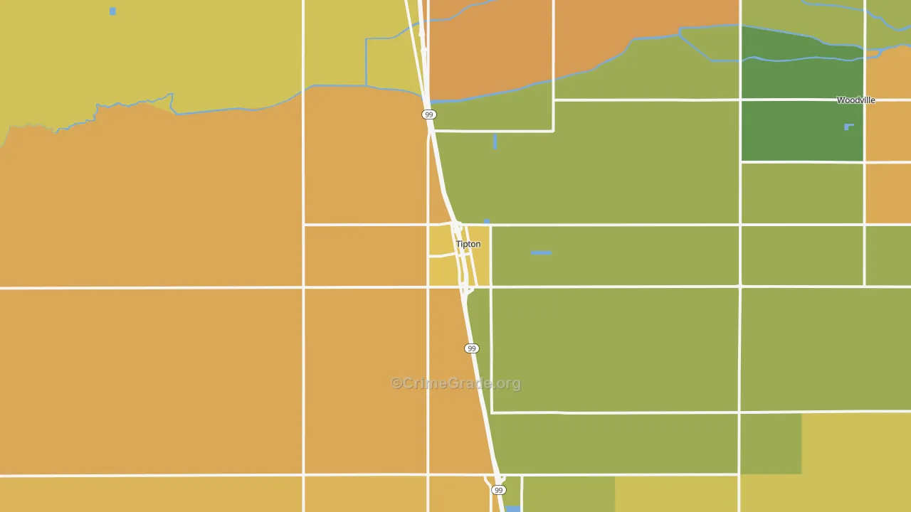 Tipton, CA Map of Burglary Rates