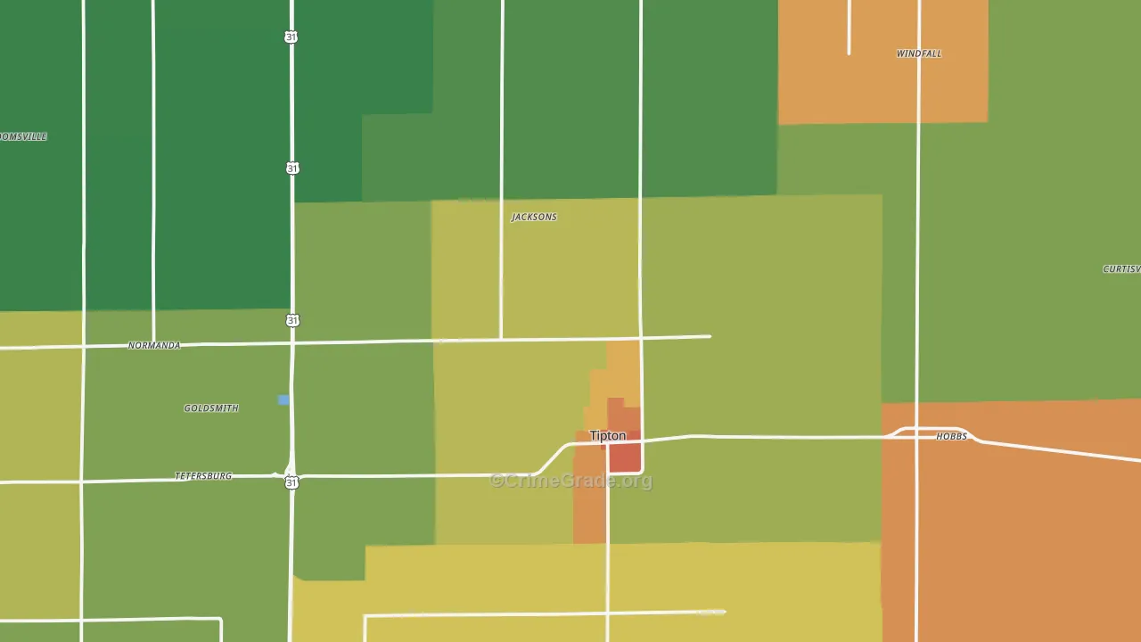 Tipton County, IN Map of Burglary Rates