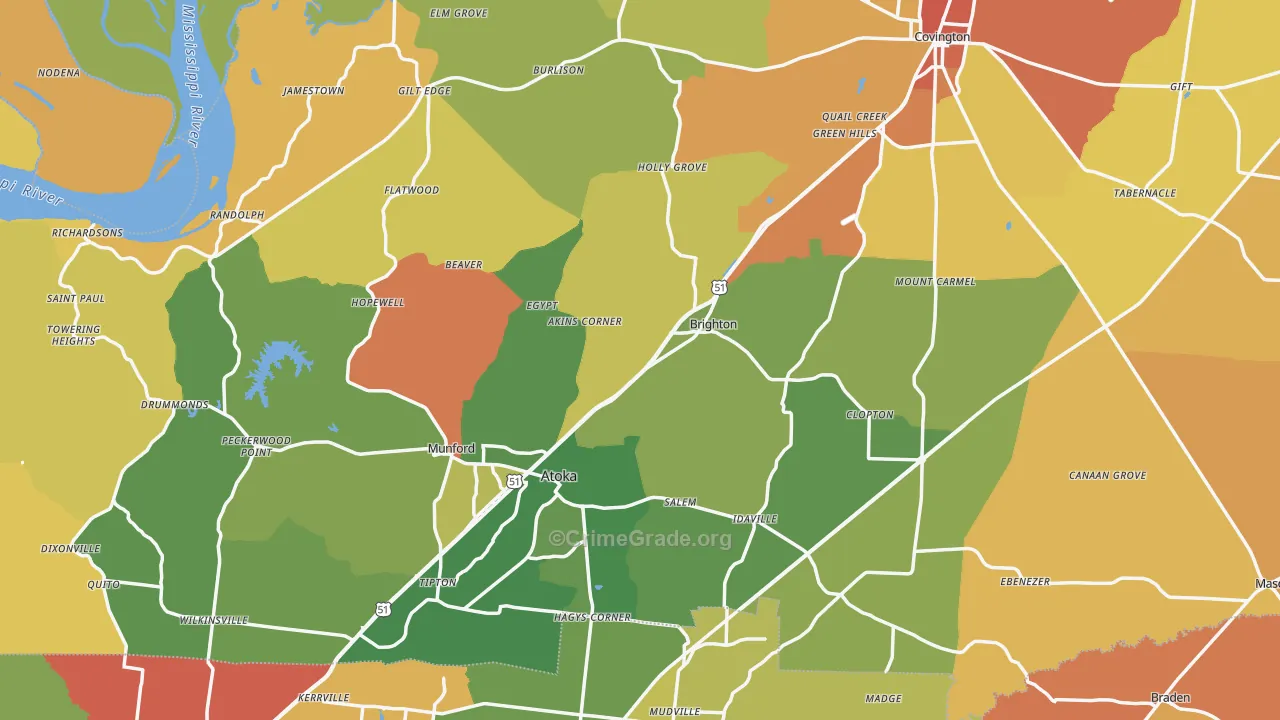 Tipton County, TN Map of Burglary Rates