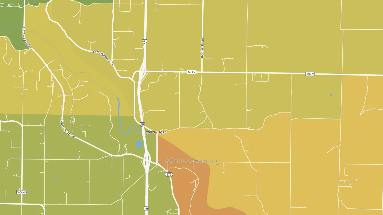 Tipton Ford, MO Map of Burglary Rates