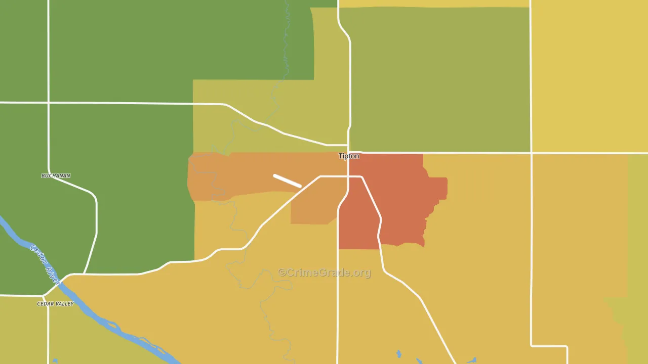 Tipton, IA Map of Burglary Rates