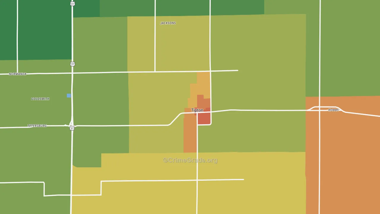 Tipton, IN Map of Burglary Rates