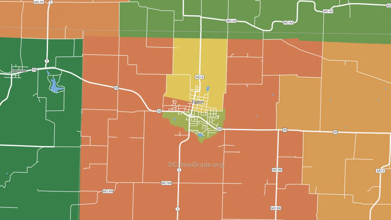 Tipton, MO Map of Burglary Rates