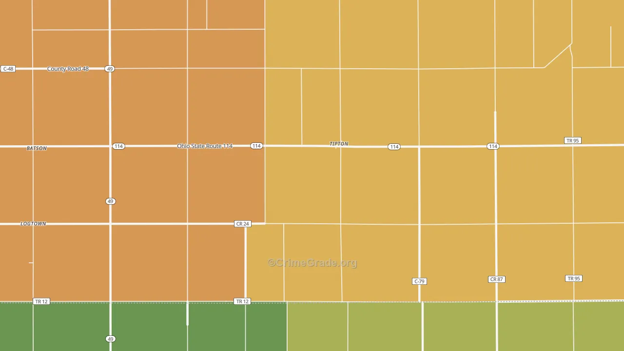 Tipton, OH Map of Burglary Rates