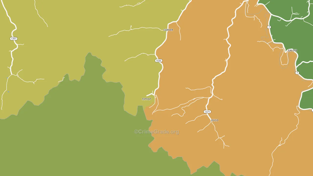 Tiptop, KY Map of Burglary Rates