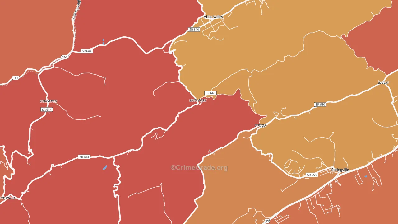 Tiptop, VA Map of Burglary Rates