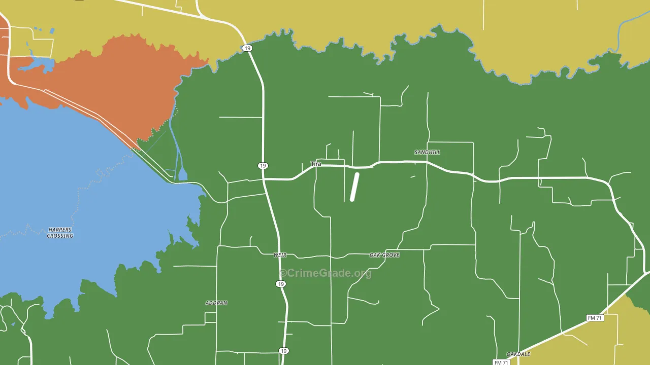 Tira, TX Map of Burglary Rates