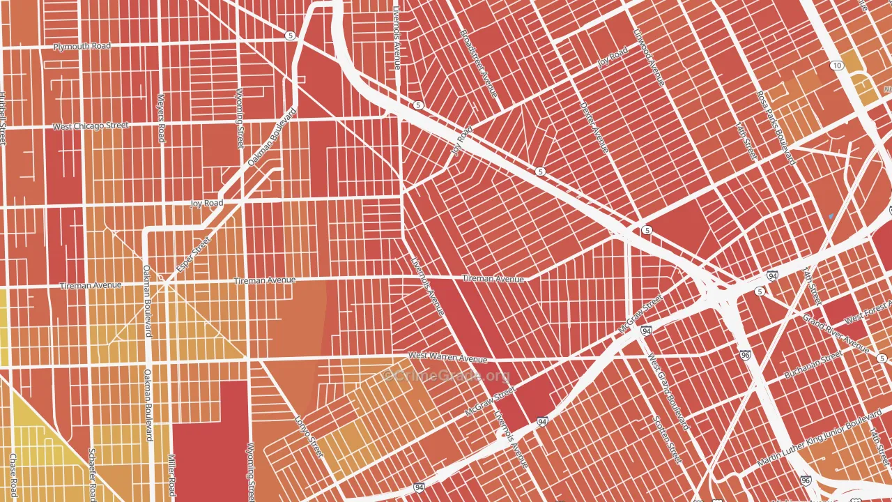 Tireman, Detroit, MI Map of Burglary Rates