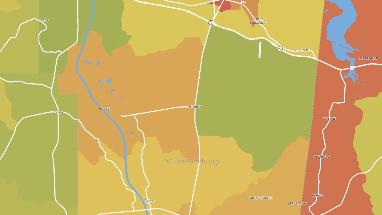 Tishomingo County, MS Map of Burglary Rates