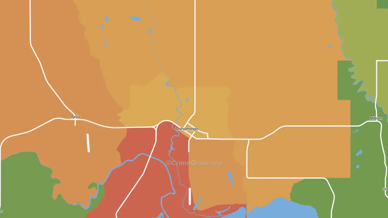 Tishomingo, OK Map of Burglary Rates