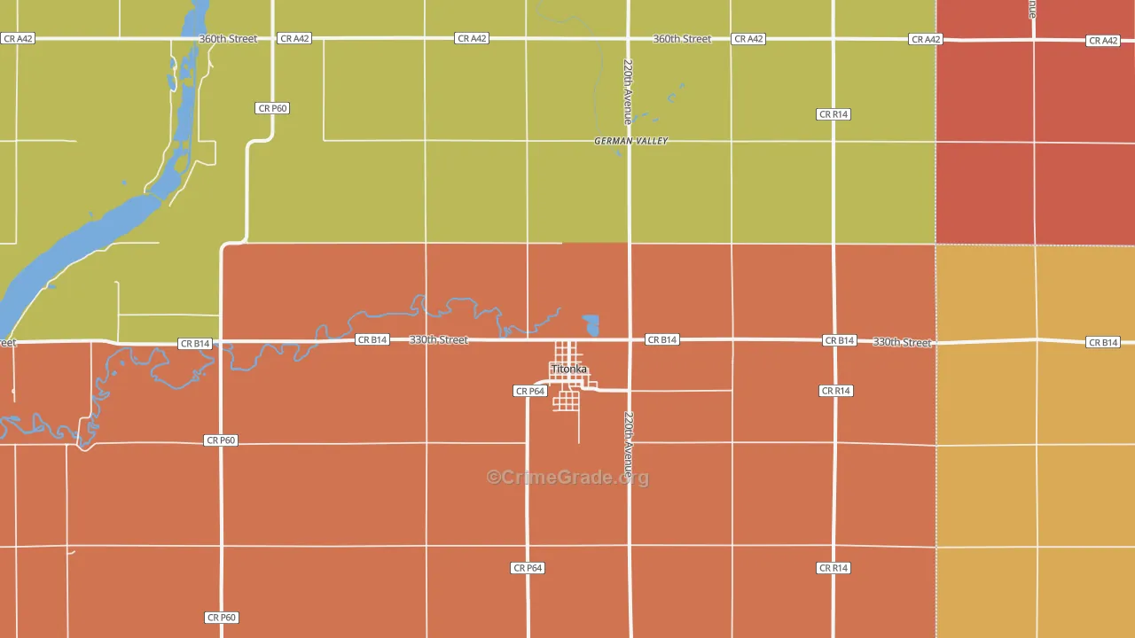 Titonka, IA Map of Burglary Rates