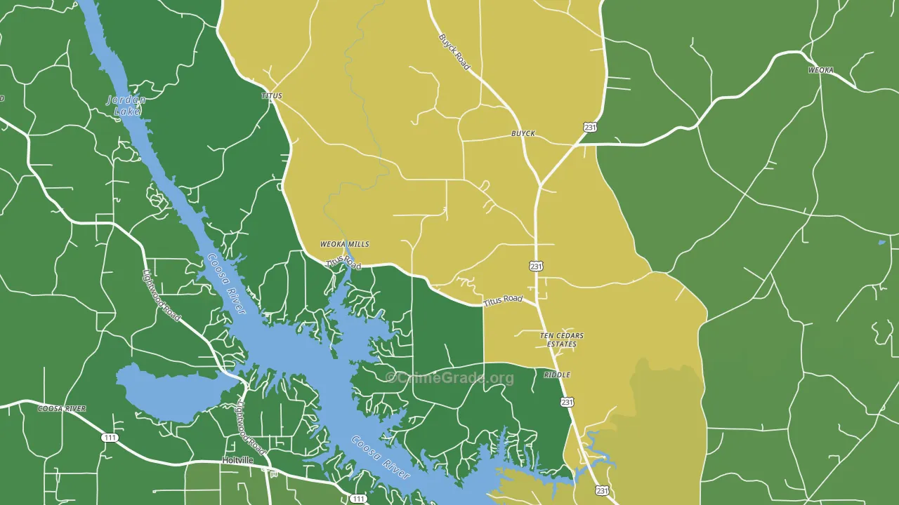 Titus, AL Map of Burglary Rates