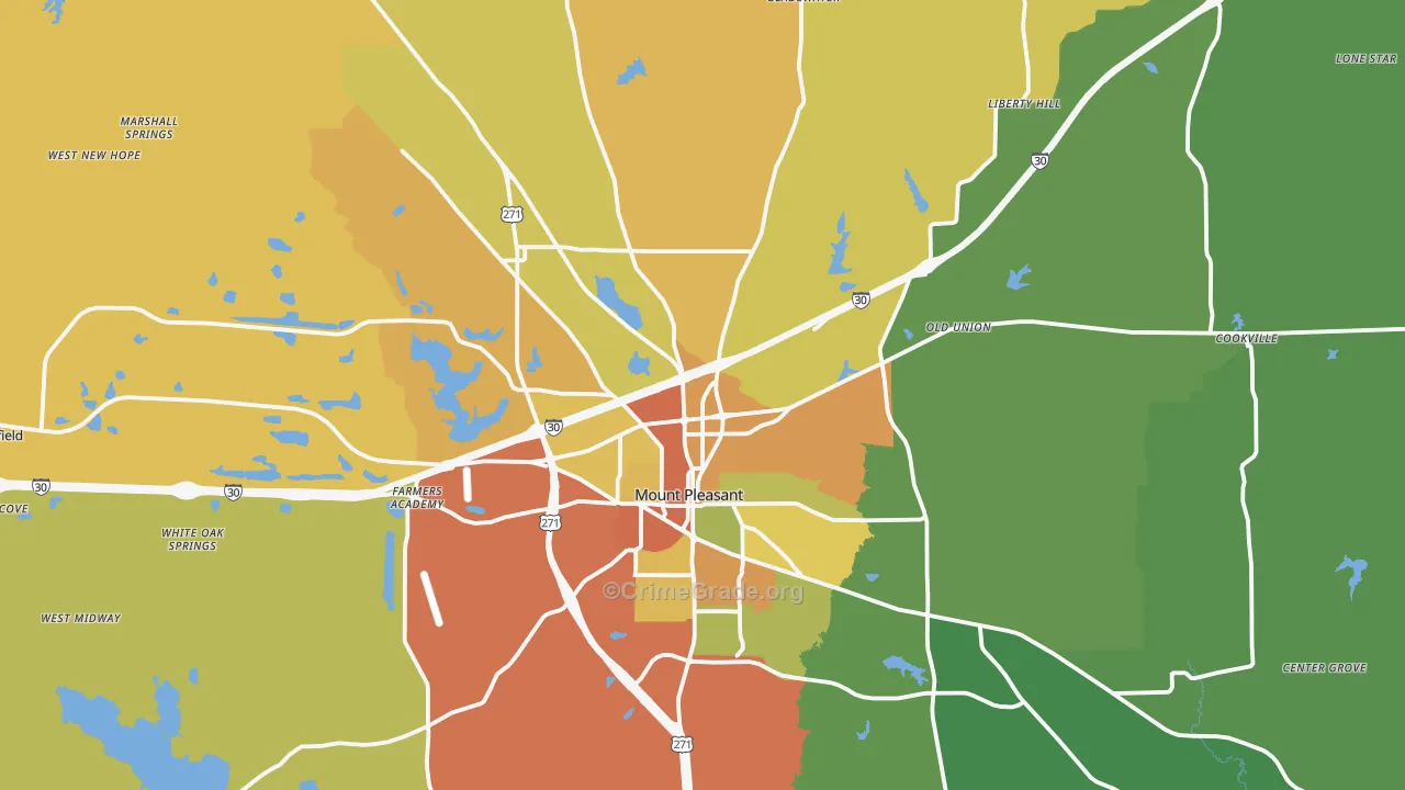 Titus County, TX Map of Burglary Rates