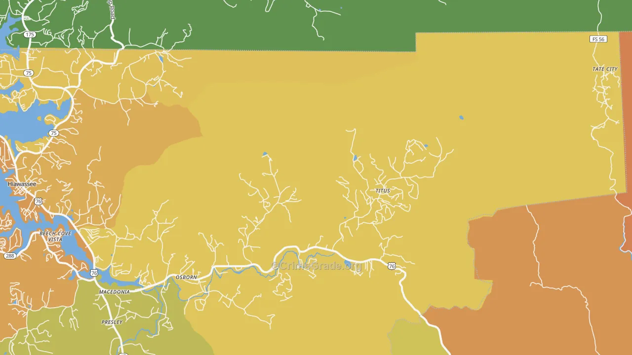 Titus, GA Map of Burglary Rates