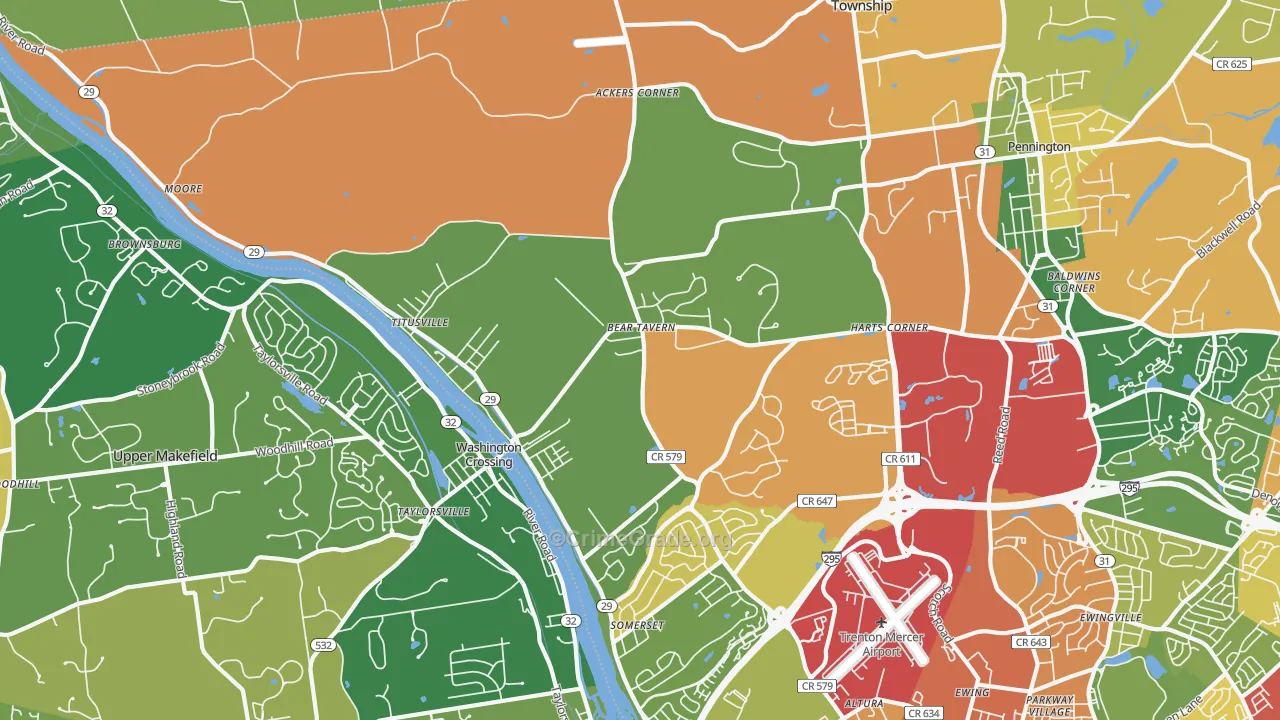 Titusville, NJ Map of Burglary Rates