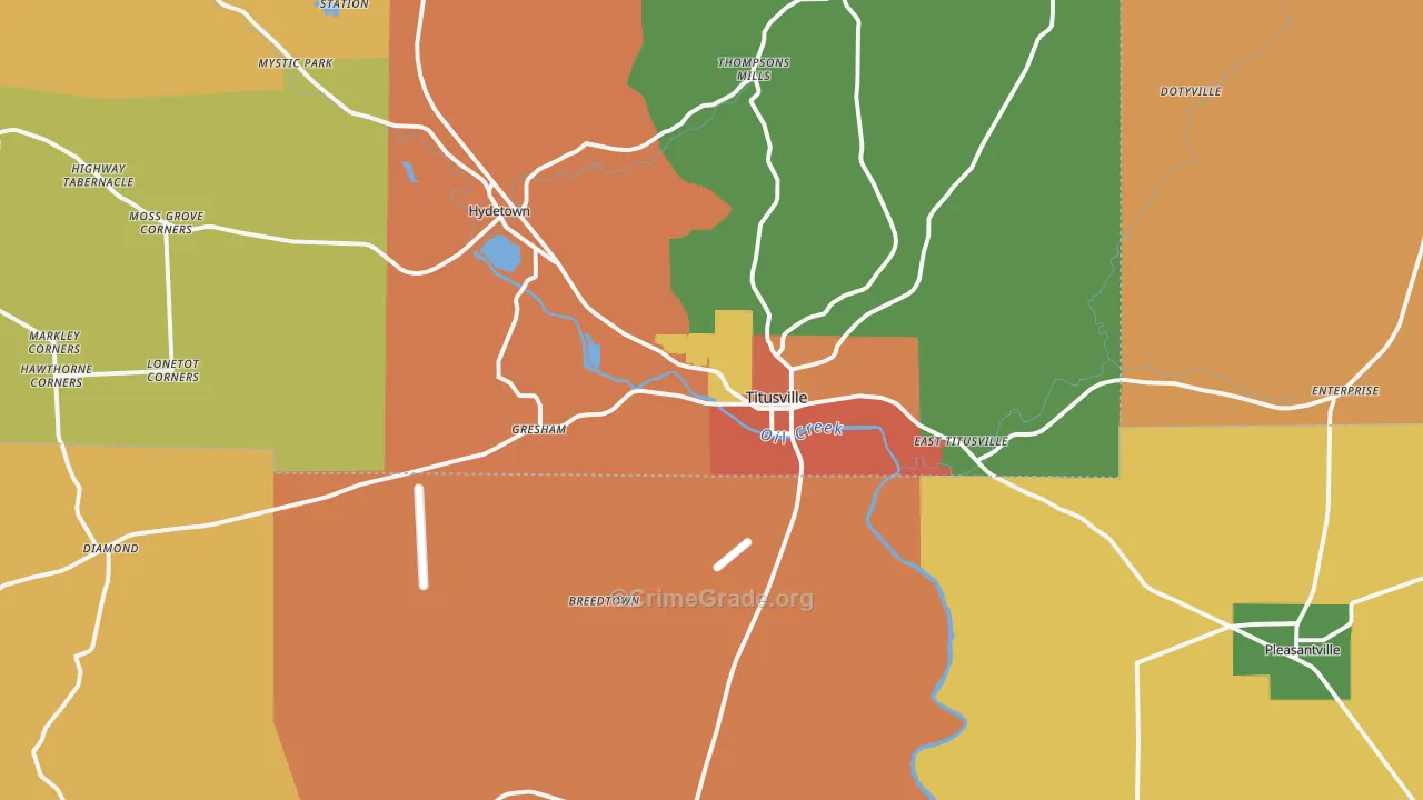Titusville, PA Map of Burglary Rates