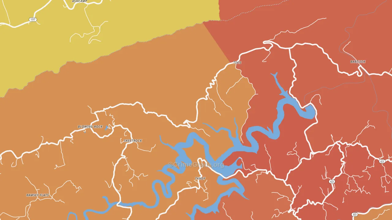Tivis, VA Map of Burglary Rates