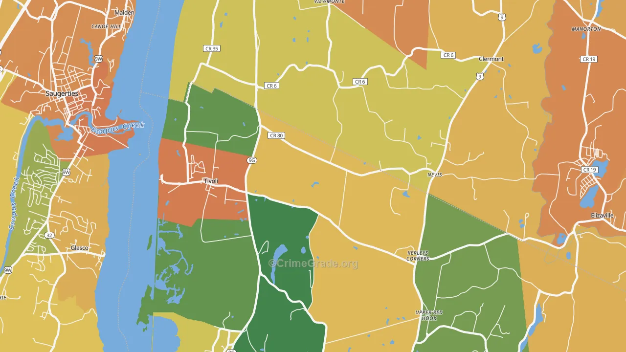 Tivoli, NY Map of Burglary Rates