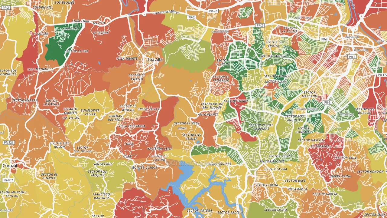 Toa Alta Municipio, PR Map of Burglary Rates