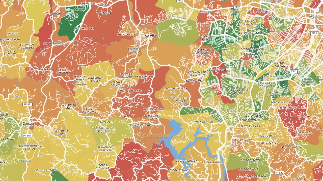 Toa Alta, PR Map of Burglary Rates