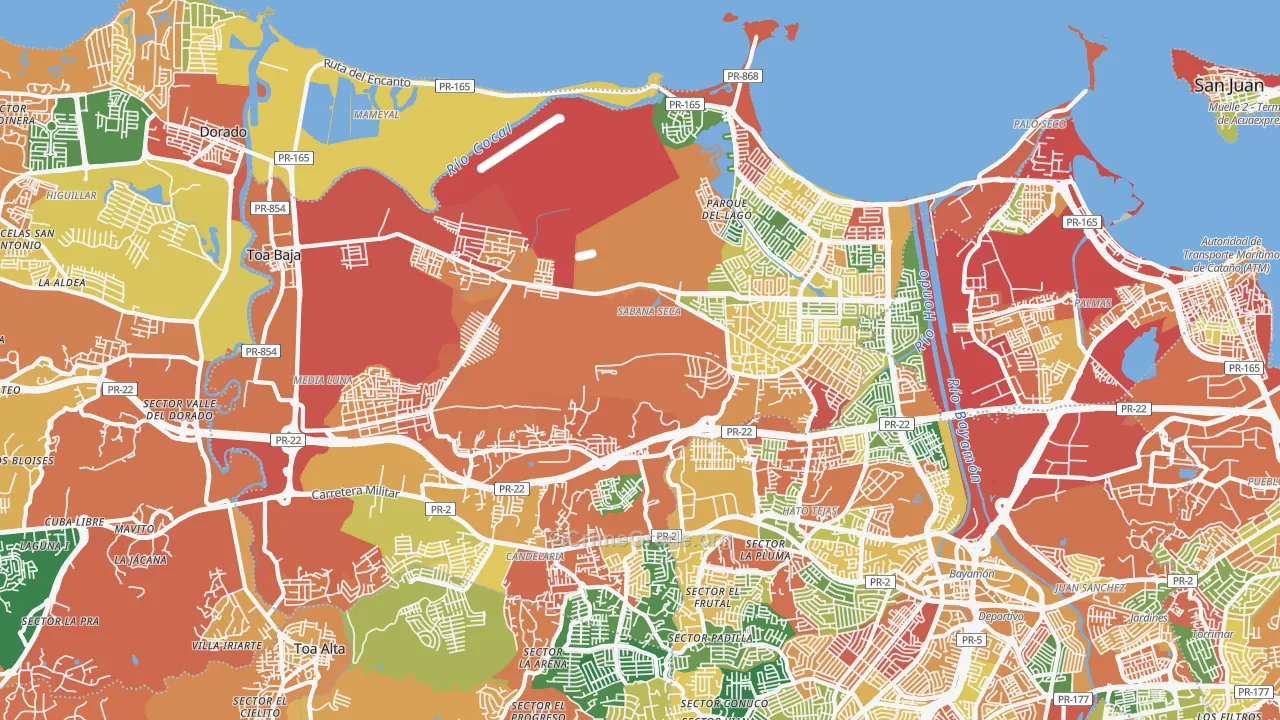 Toa Baja Municipio, PR Map of Burglary Rates