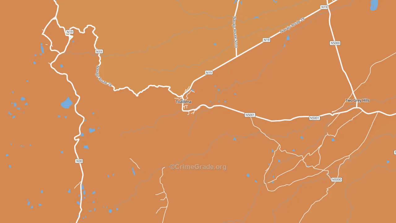 Toadlena, NM Map of Burglary Rates