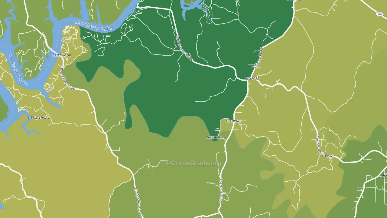 Toadvine, AL Map of Burglary Rates