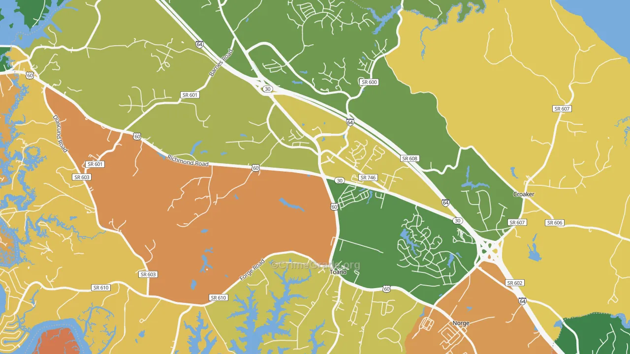 Toano, VA Map of Burglary Rates