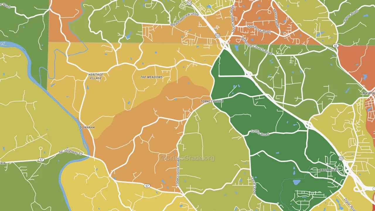 Tobaccoville, NC Map of Burglary Rates