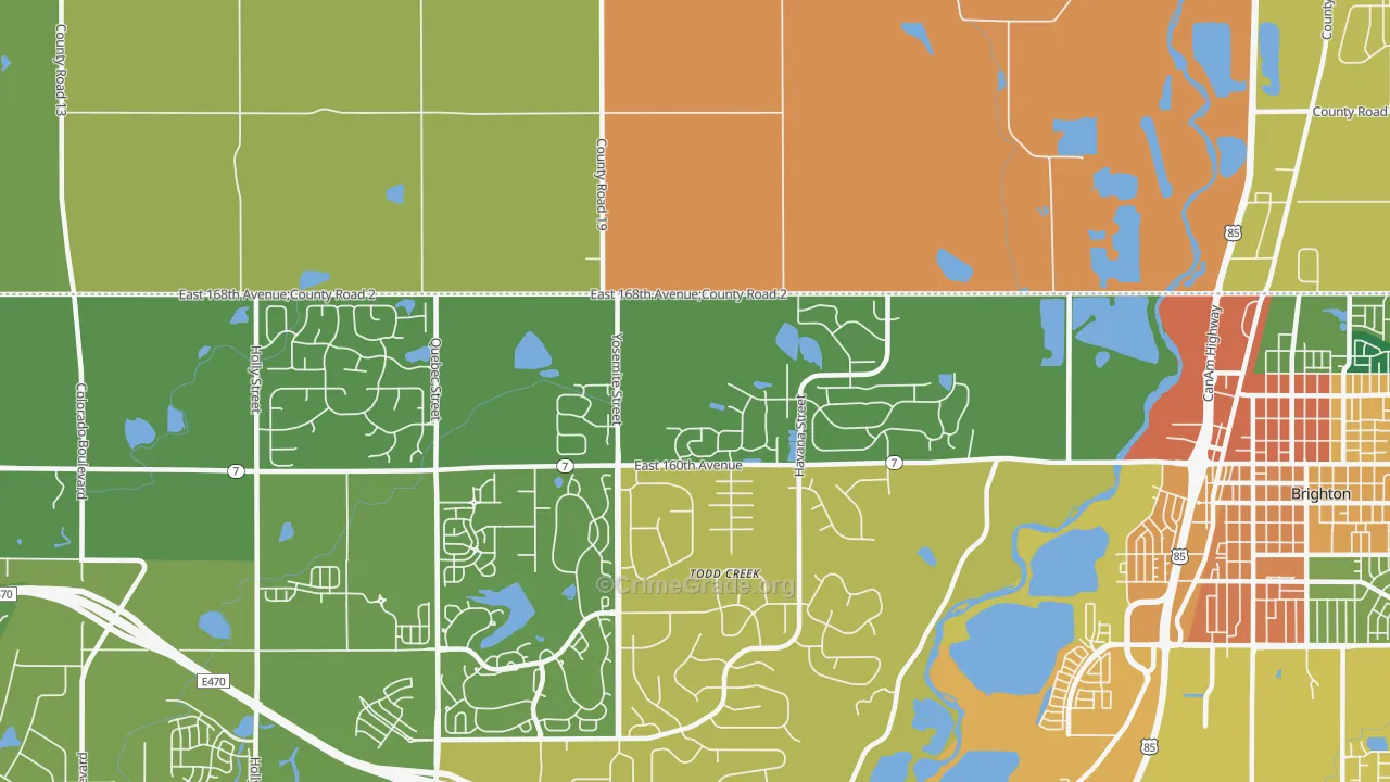 Todd Creek, CO Map of Burglary Rates