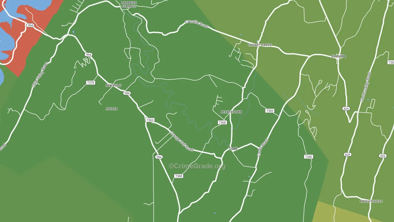 Todd, PA Map of Burglary Rates