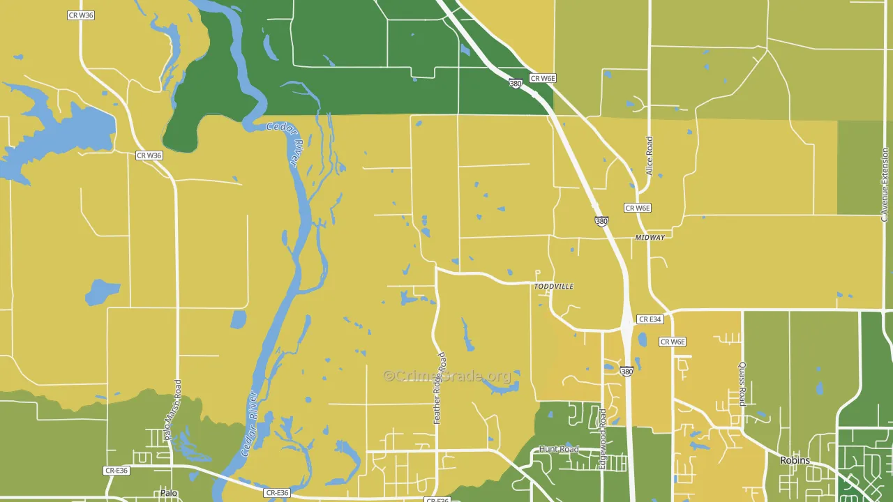 Toddville, IA Map of Burglary Rates