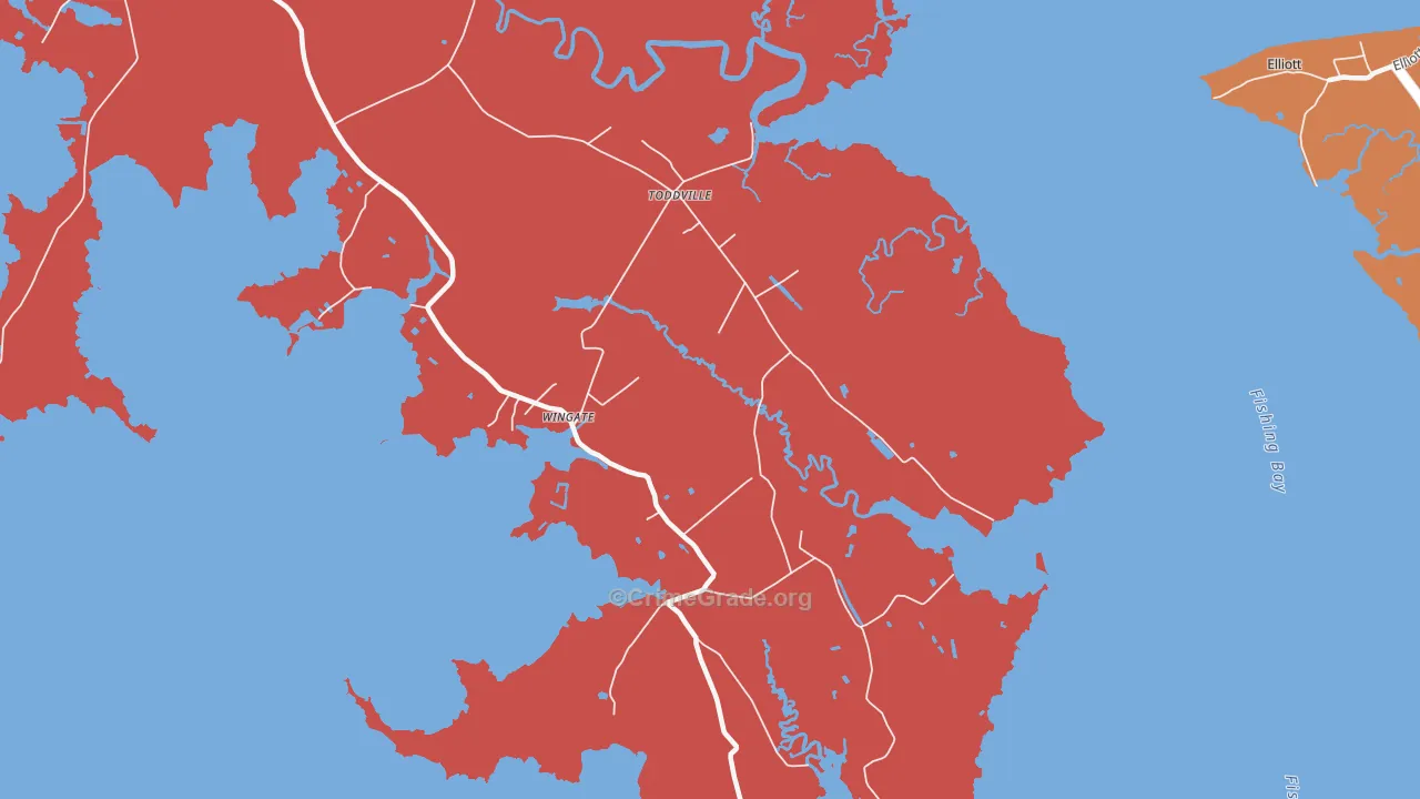 Toddville, MD Map of Burglary Rates