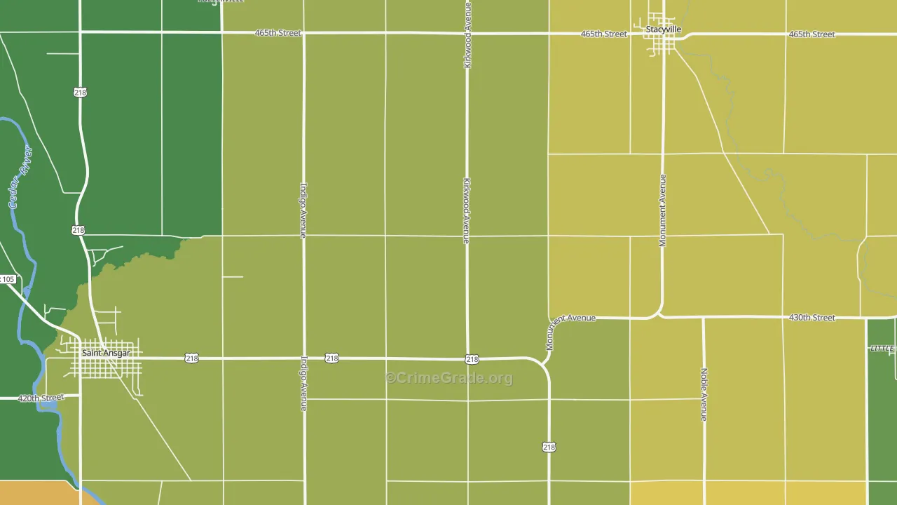 Toeterville, IA Map of Burglary Rates
