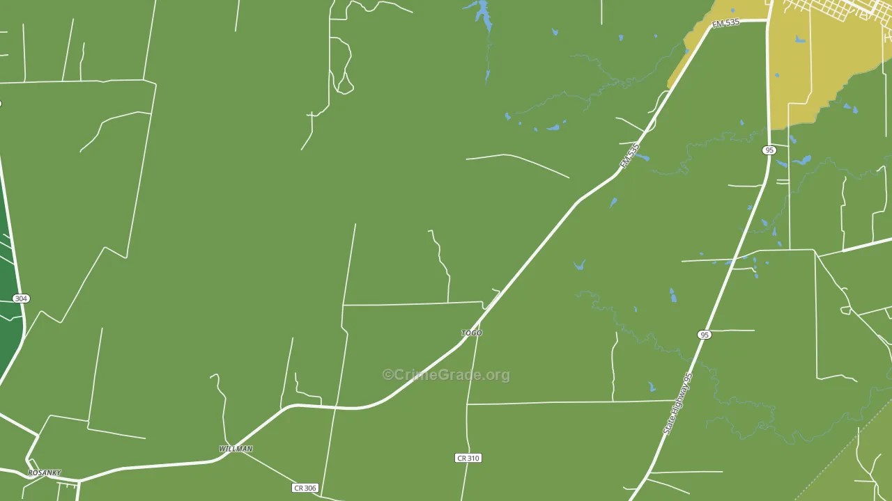Togo, TX Map of Burglary Rates