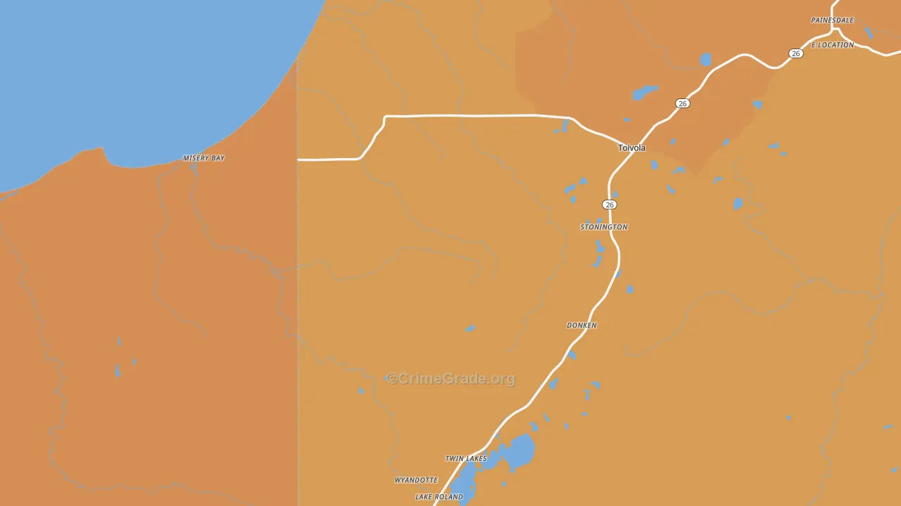Toivola, MI Map of Burglary Rates