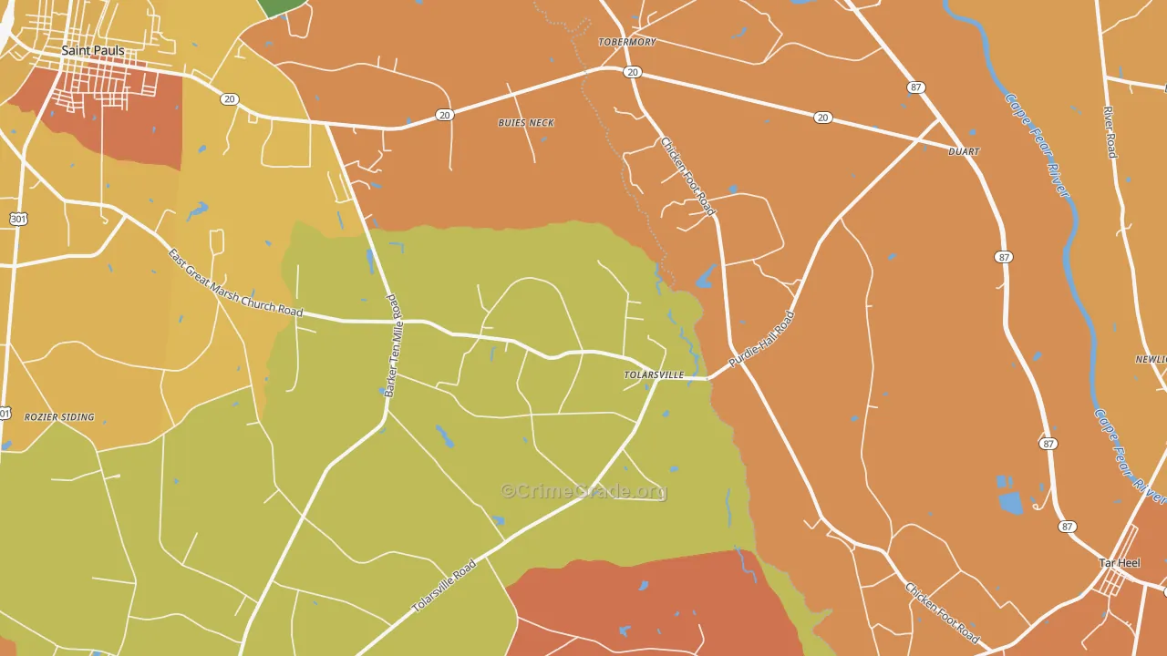 Tolarsville, NC Map of Burglary Rates