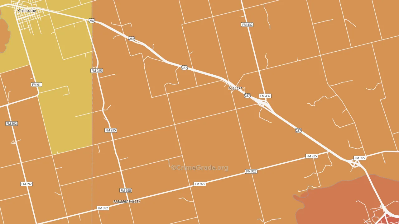 Tolbert, TX Map of Burglary Rates