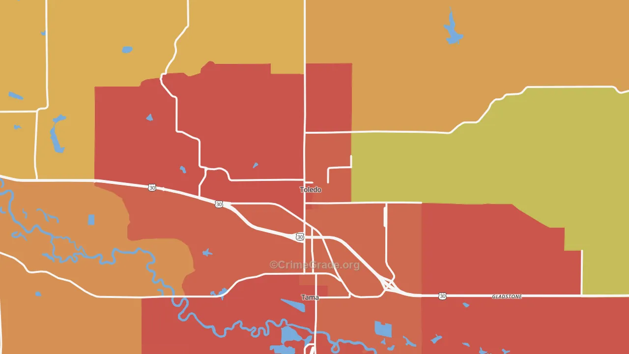 Toledo, IA Map of Burglary Rates