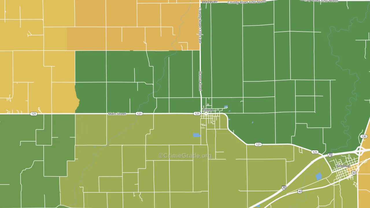 Toledo, IL Map of Burglary Rates