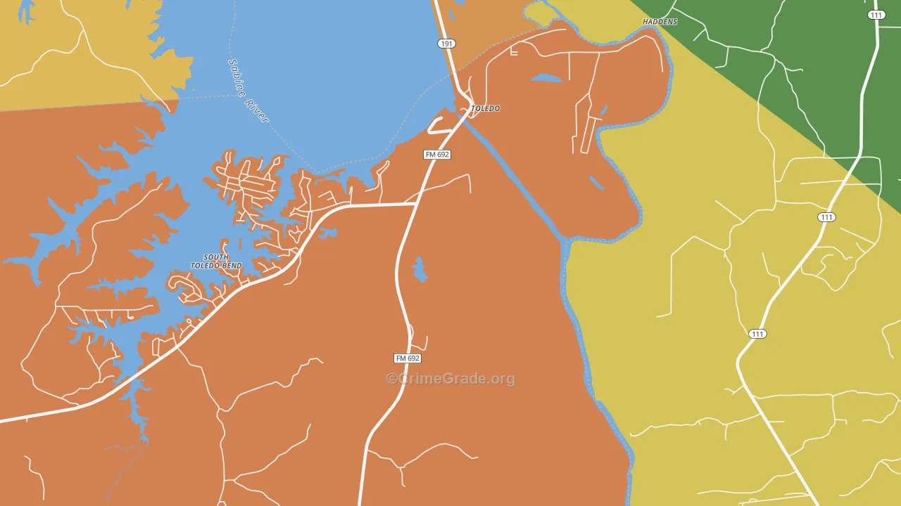 Toledo, TX Map of Burglary Rates