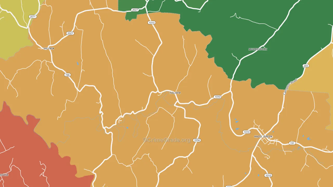 Toliver, KY Map of Burglary Rates