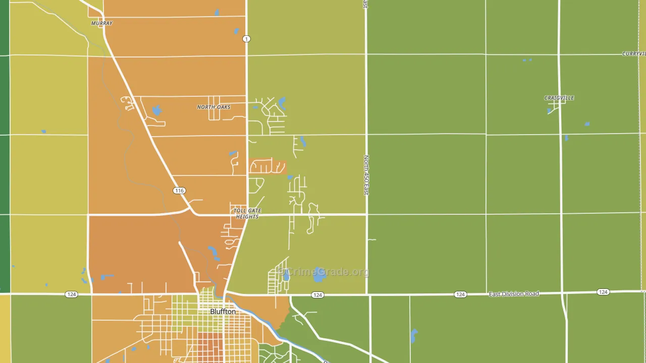 Toll Gate Heights, IN Map of Burglary Rates