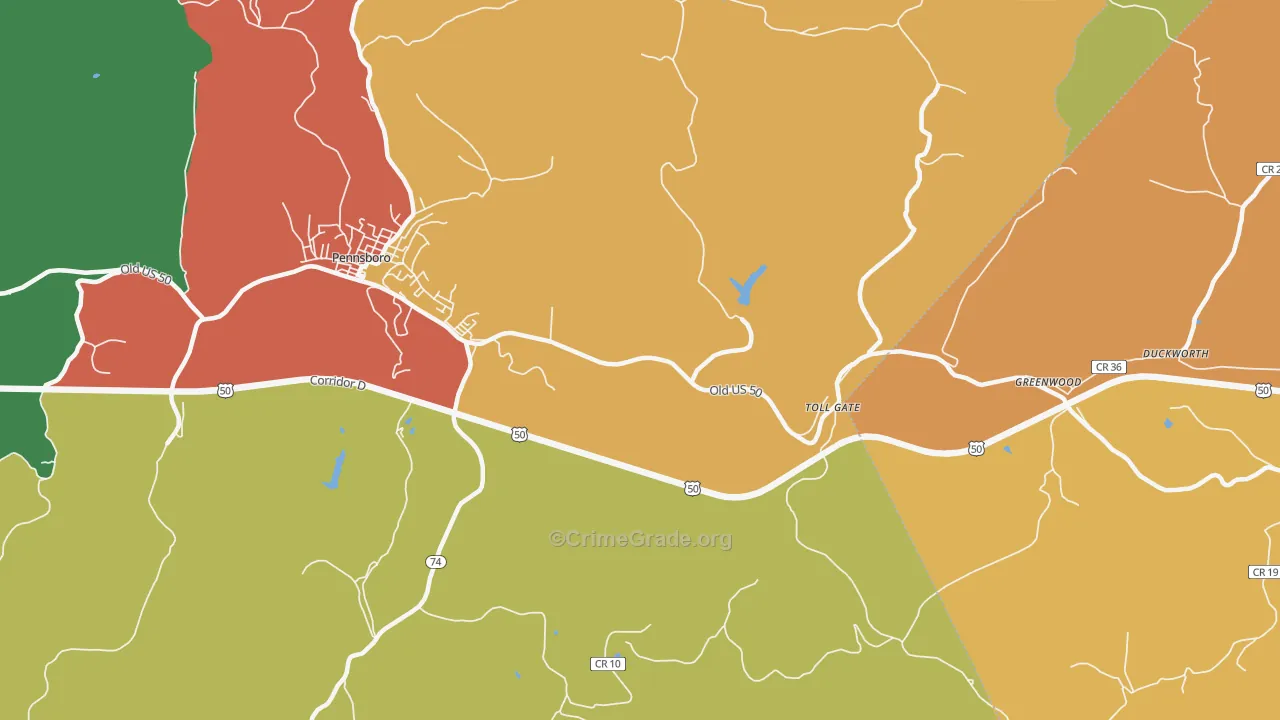 Toll Gate, WV Map of Burglary Rates